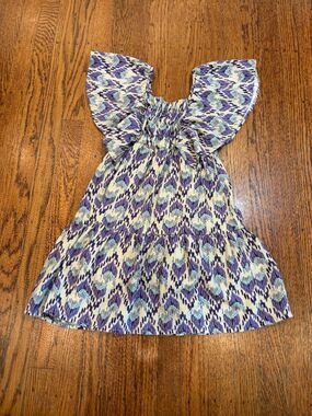 Zara Girls Purple Printed Mini Dress 💜 Open Back Ruffle • Size 8
